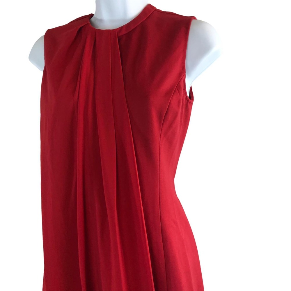 J. Peterman Sleeveless Chiffon Overlay Pleated Dress Red Size 0 Stretch Cocktail - Picture 12 of 15